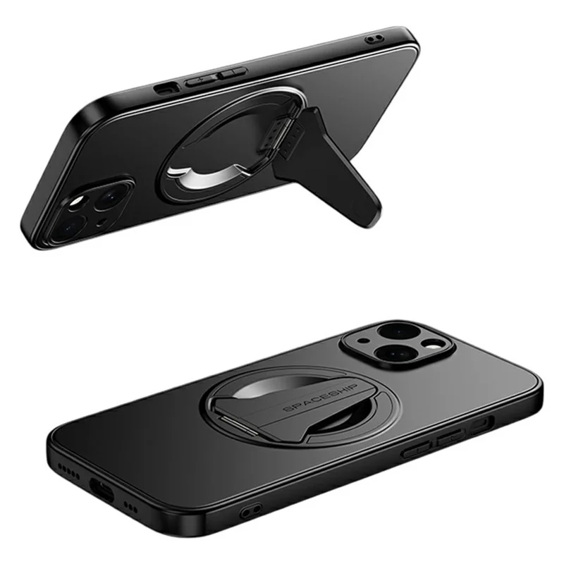 For iPhone 13 Case Compatible with MagSafe Hidden Kickstand Skin-Feel Matte PC TPU Phone Back Cover - Black