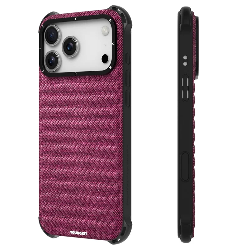 YOUNGKIT For iPhone 17 Pro Max Magnetic Case Jeans Cloth Texture TPU Canvas Phone Back Cover - Brown