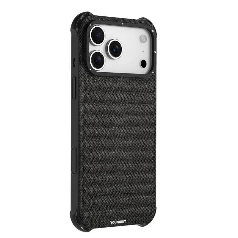 YOUNGKIT For iPhone 17 Pro Magnetic Case Jeans Cloth Texture TPU Canvas Phone Back Cover - Black