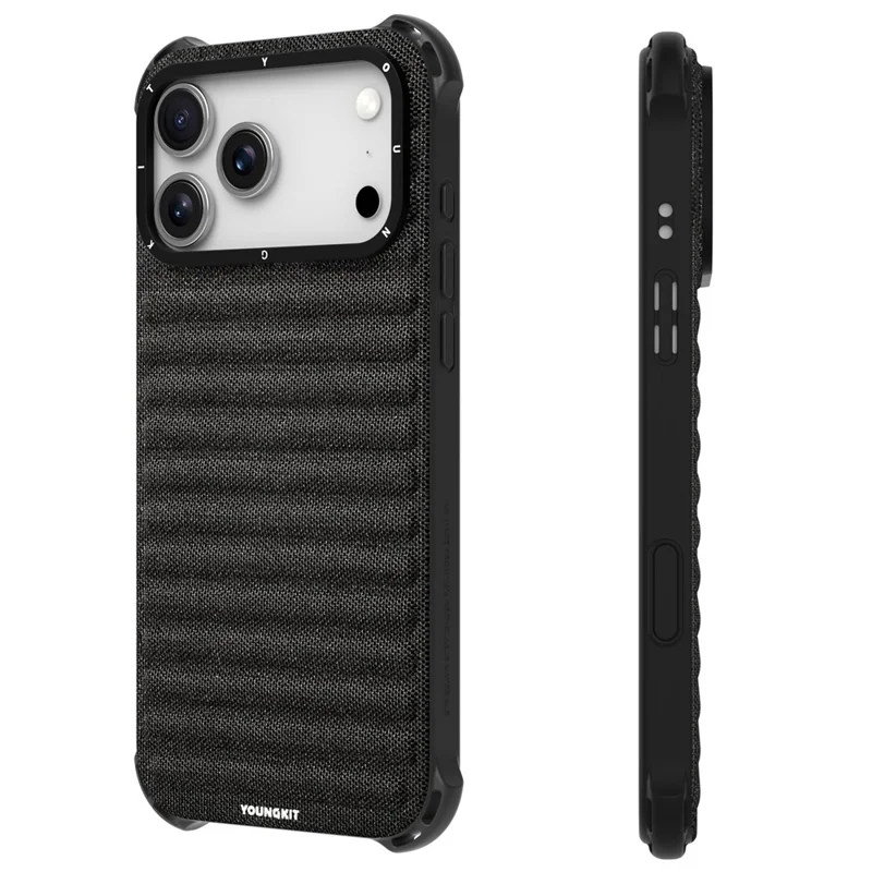 YOUNGKIT For iPhone 17 Pro Magnetic Case Jeans Cloth Texture TPU Canvas Phone Back Cover - Black