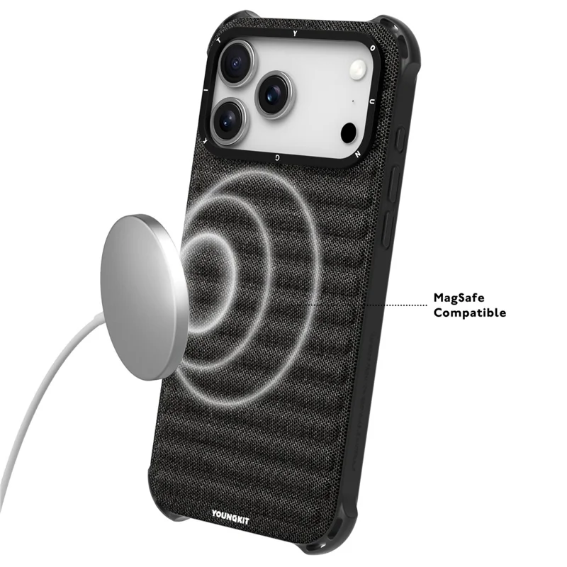 YOUNGKIT For iPhone 17 Pro Magnetic Case Jeans Cloth Texture TPU Canvas Phone Back Cover - Black