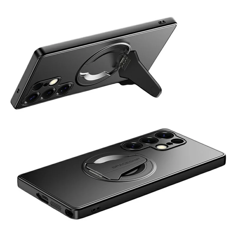 For Samsung Galaxy S25 Ultra Case Compatible with MagSafe Hidden Kickstand Skin-Feel Matte PC TPU Phone Back Cover - Black