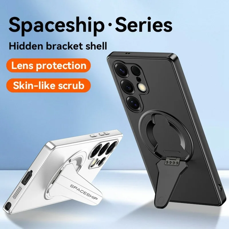 For Samsung Galaxy S25 Ultra Case Compatible with MagSafe Hidden Kickstand Skin-Feel Matte PC TPU Phone Back Cover - Black