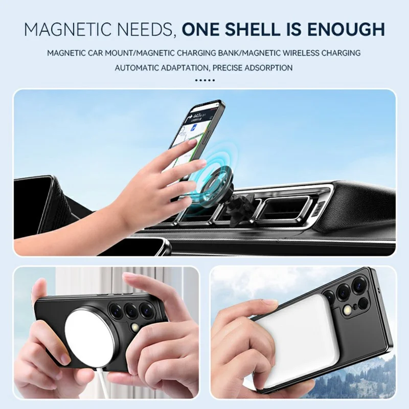 For Samsung Galaxy S25 Ultra Case Compatible with MagSafe Hidden Kickstand Skin-Feel Matte PC TPU Phone Back Cover - Black