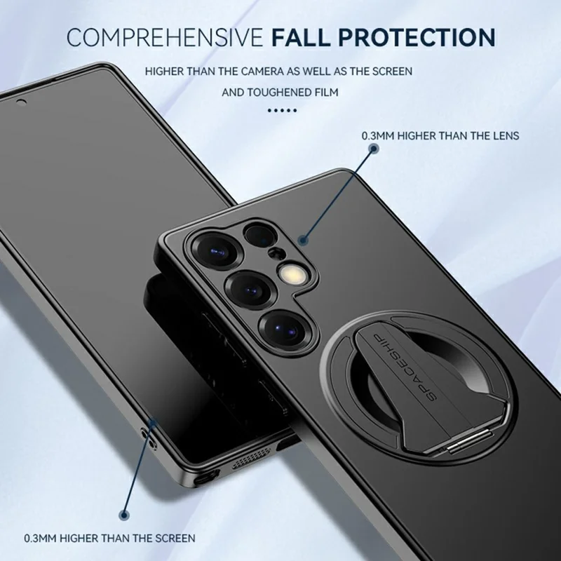 For Samsung Galaxy S25 Ultra Case Compatible with MagSafe Hidden Kickstand Skin-Feel Matte PC TPU Phone Back Cover - Black