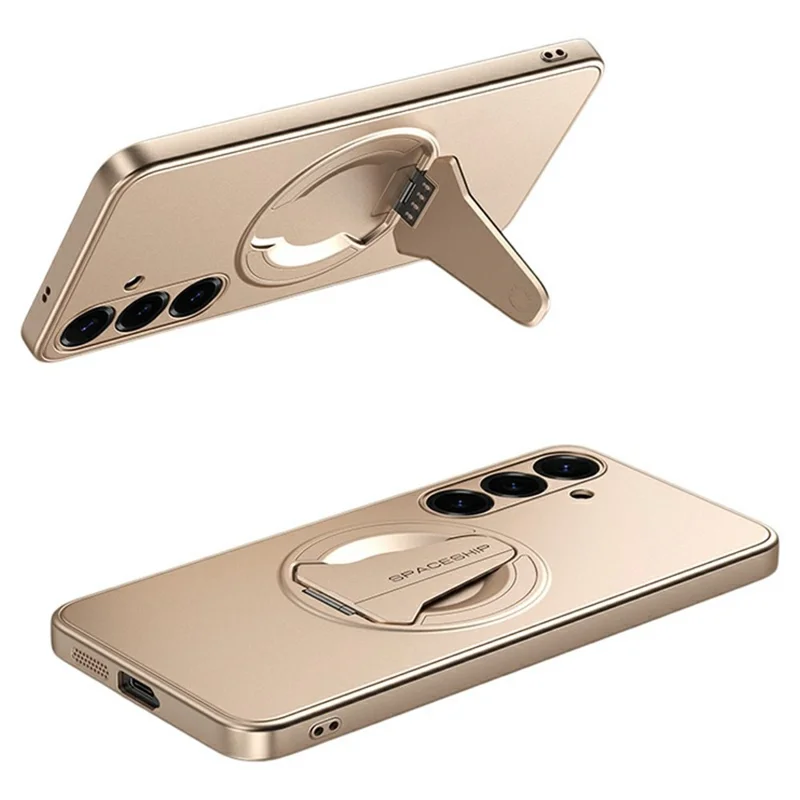 For Samsung Galaxy S25 Case Compatible with MagSafe Hidden Kickstand Skin-Feel Matte PC TPU Phone Back Cover - Desert Gold