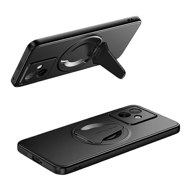 For Honor X60 GT 5G Magnetic Case Hidden Kickstand Skin-Feel Matte PC TPU Phone Back Cover - Black