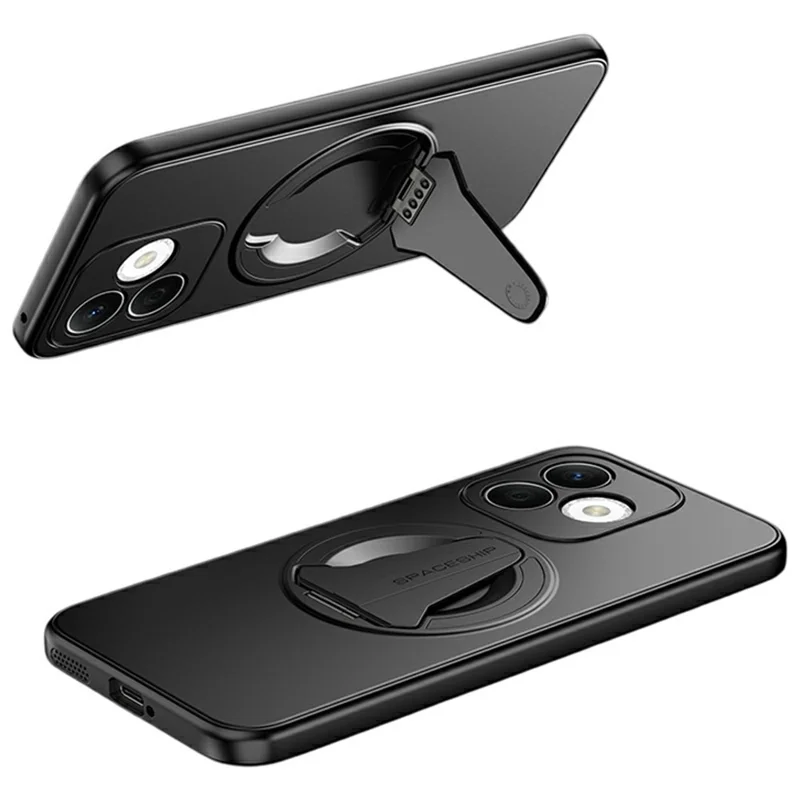 For Honor X60i 5G Case Magnetic Case Hidden Kickstand Skin-Feel Matte PC TPU Phone Back Cover - Black