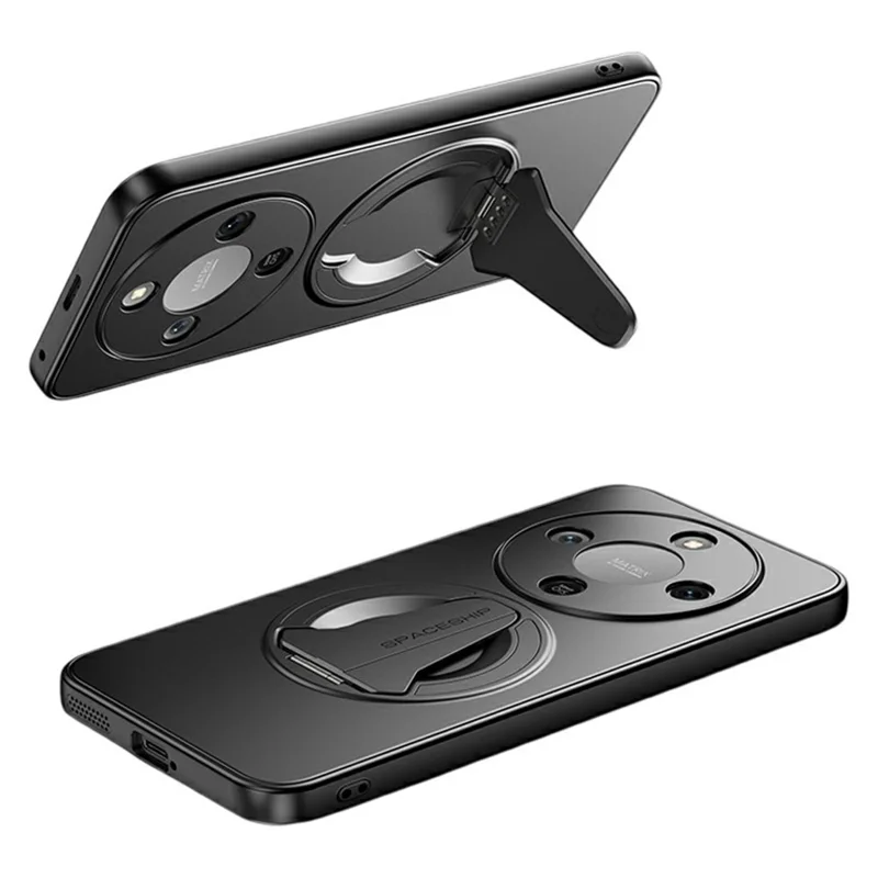 Funda compatible con MagSafe para For Honor X70 5G, con soporte oculto, tacto de piel, cubierta trasera de PC TPU mate - Negro