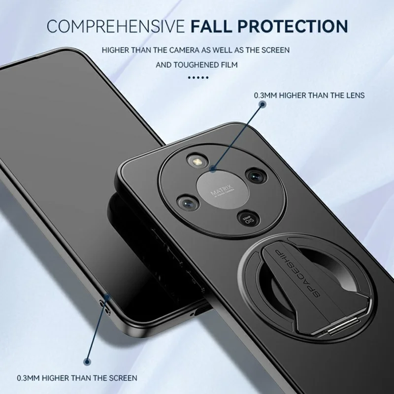 Funda compatible con MagSafe para For Honor X70 5G, con soporte oculto, tacto de piel, cubierta trasera de PC TPU mate - Negro