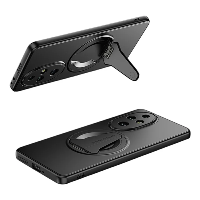 For Honor 200 5G Magnetic Case Hidden Kickstand Skin-Feel Matte PC TPU Phone Back Cover - Black