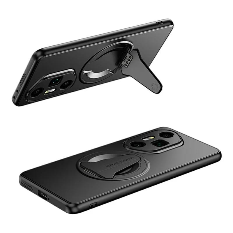 For Honor 300 Ultra Magnetic Case Hidden Kickstand Skin-Feel Matte PC TPU Phone Back Cover - Black