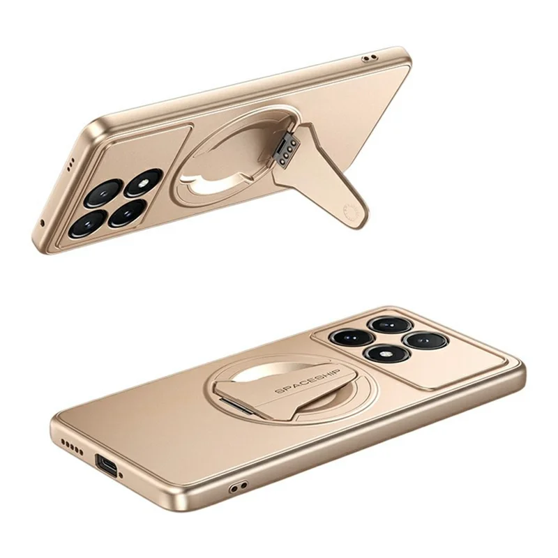 Per Xiaomi Poco X6 Pro 5G / Redmi K70E 5G Custodia Compatibile con MagSafe Supporto Nascosto Sensazione di Pelle Opaca PC TPU Custodia Posteriore per Telefono - Desert Gold