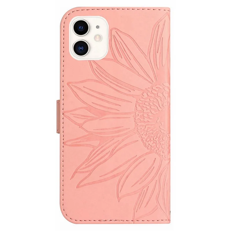 Voor iPhone 11 6,1 inch HT04 PU Leer Geprent Zonnebloem Stootvaste Telefoonhoesje met Aanrakingsgevoelig Wallet Stand Protector met Schouderband - Lichtroze