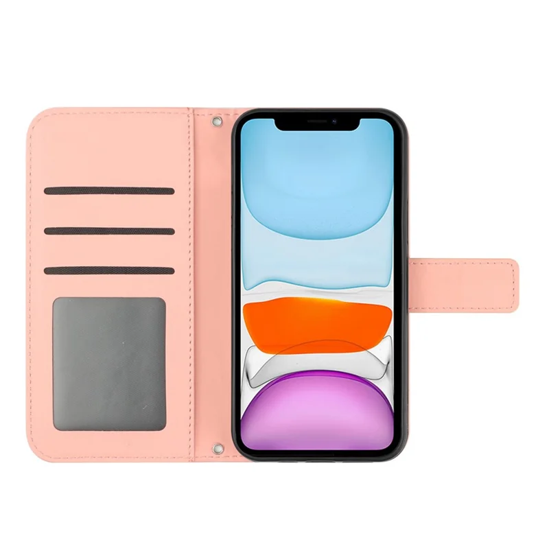 Voor iPhone 11 6,1 inch HT04 PU Leer Geprent Zonnebloem Stootvaste Telefoonhoesje met Aanrakingsgevoelig Wallet Stand Protector met Schouderband - Lichtroze