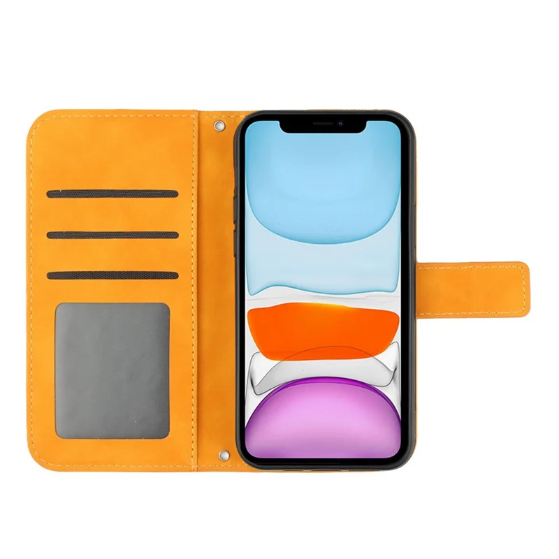 Per iPhone 11 6.1 pollici HT04 Custodia Wallet Protettiva in Pelle PU Stampata a Girasole a Prova di Caduta con Supporto Touch Screen e Tracolla - Giallo