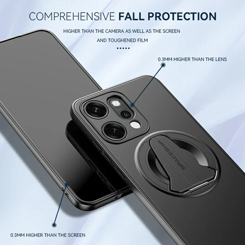 Чехол для Oppo Reno14 5G (Global) с совместимостью с MagSafe, скрытой подставкой, матовой текстурой PC TPU, задней крышкой телефона - Черный
