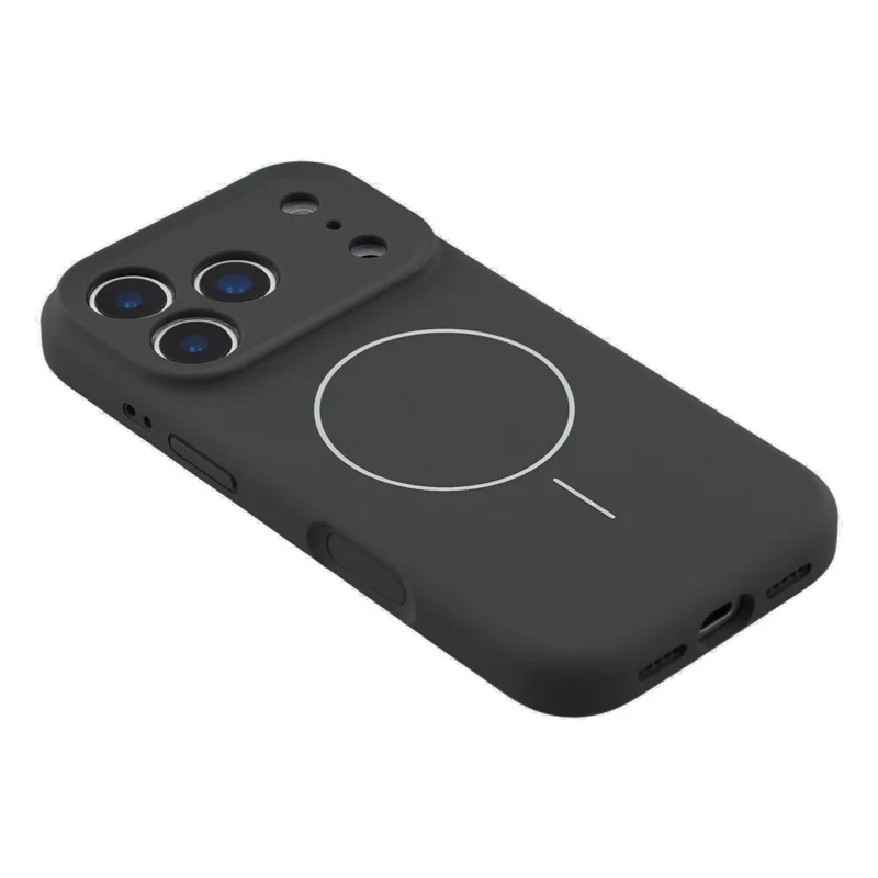 For iPhone 17 Pro Max Case Compatible with MagSafe Liquid Silicone + PC Phone Cover with Camera Touch Control Button - Black