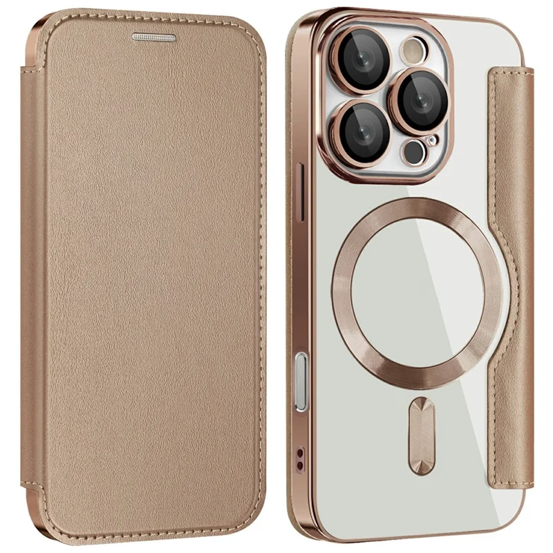 AMORUS For iPhone 16 Pro Case Compatible with MagSafe RFID Blocking Card Holder Leather Phone Cover - Desert Gold