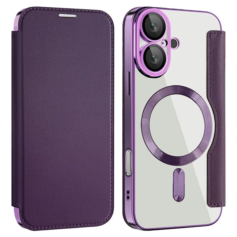 AMORUS For iPhone 16 Plus Case Compatible with MagSafe RFID Blocking Card Holder Leather Phone Cover - Dark Purple
