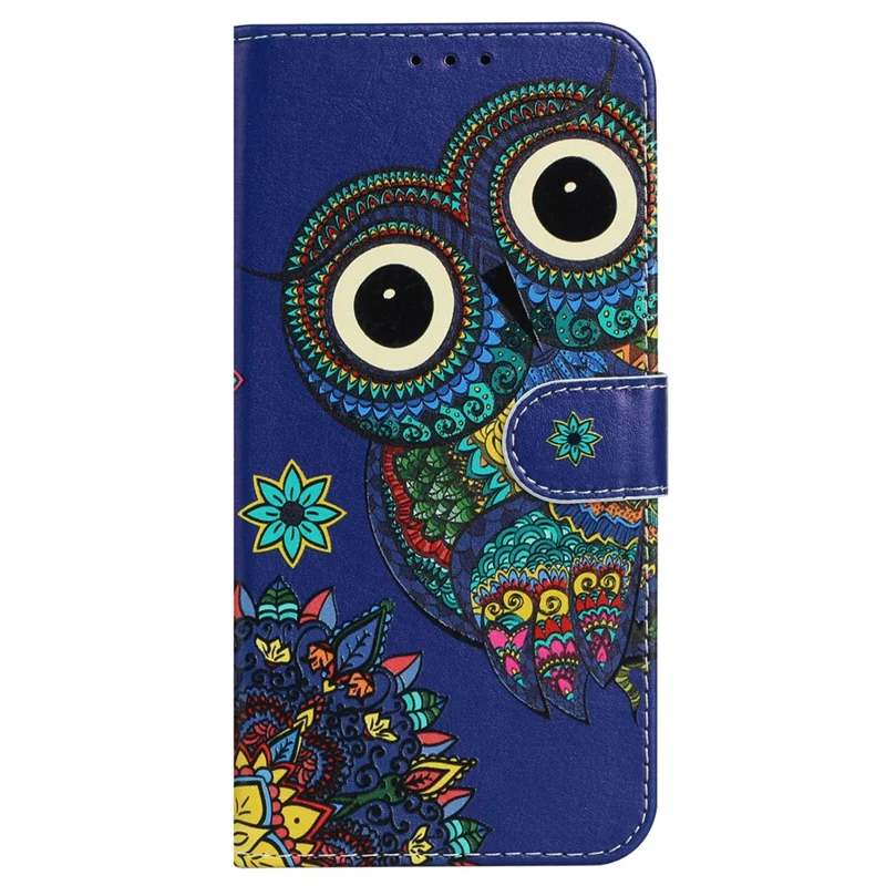 Leather Case For Samsung Galaxy A07 4G  /  A06 5G  /  A06 4G Pattern Wallet Phone Cover with Strap - Blue Owl