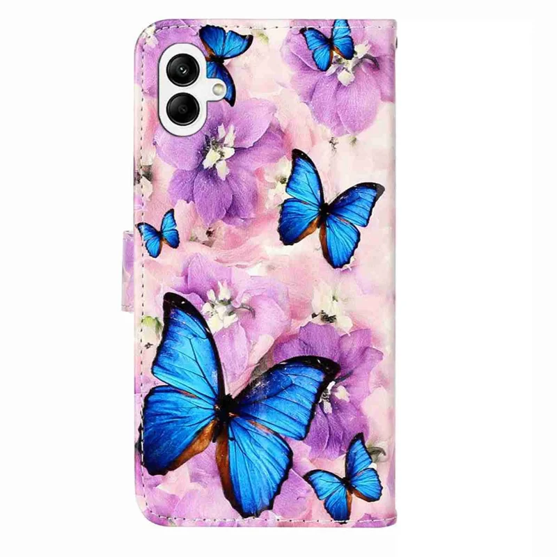 Leather Case For Samsung Galaxy A07 4G  /  A06 5G  /  A06 4G Pattern Wallet Phone Cover with Strap - Purple Flower Butterfly