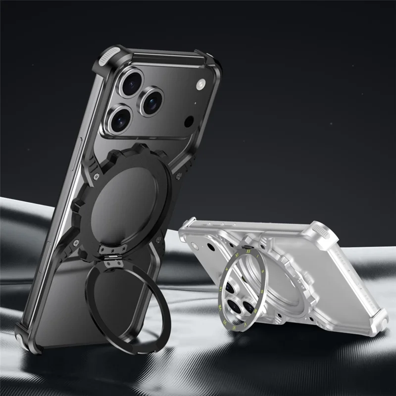 For iPhone 17 Pro Magnetic Case Luminous Kickstand Aluminum Alloy X-Shape Bumper Phone Cover - Desert Gold