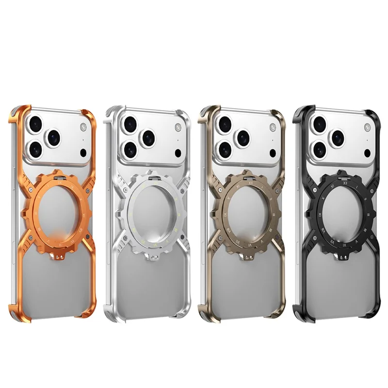 For iPhone 17 Pro Magnetic Case Luminous Kickstand Aluminum Alloy X-Shape Bumper Phone Cover - Desert Gold