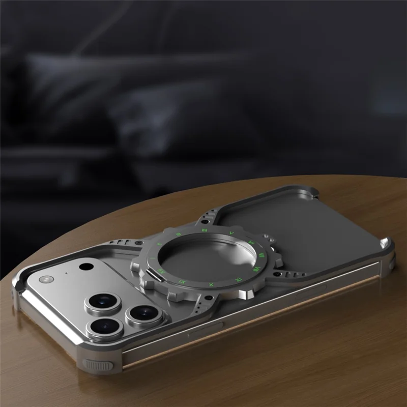 For iPhone 17 Pro Max Magnetic Case Luminous Kickstand Aluminum Alloy X-Shape Bumper Phone Cover - Black