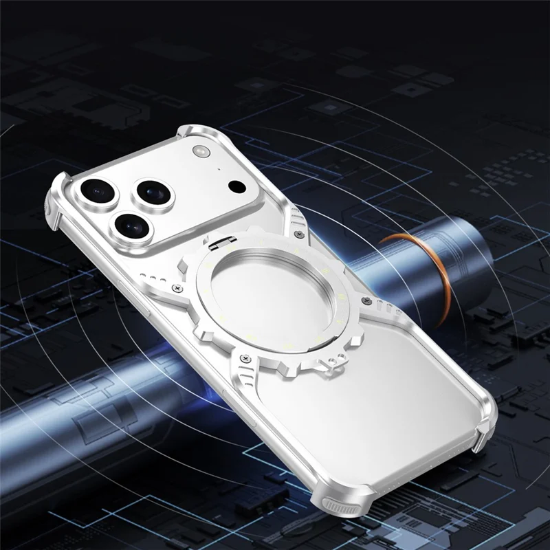For iPhone 17 Pro Max Magnetic Case Luminous Kickstand Aluminum Alloy X-Shape Bumper Phone Cover - Black
