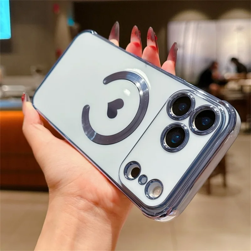 For iPhone 17 Pro Max Magnetic Case Electroplating Soft TPU Cover with Cute Love Heart - Blue