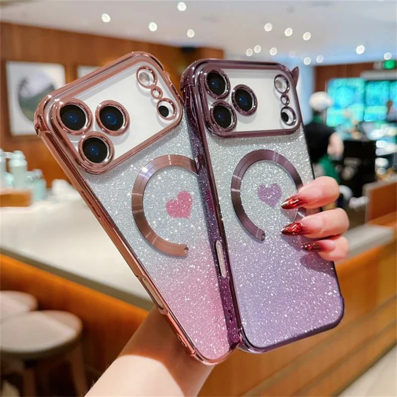 Capa para iPhone 17 Pro Max Gradient Sparkle TPU Capa de Telefone Compatível com MagSafe - Rosa Pink