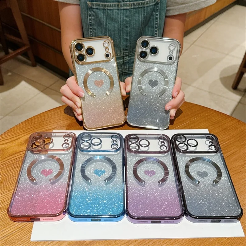 Capa para iPhone 17 Pro Max Gradient Sparkle TPU Capa de Telefone Compatível com MagSafe - Rosa Pink