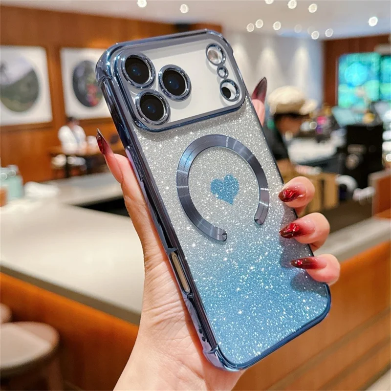 For iPhone 17 Pro Max Case Gradient Sparkle TPU Phone Cover Compatible with MagSafe - Blue