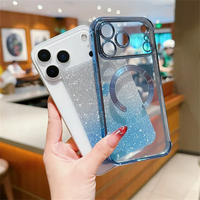For iPhone 17 Pro Max Case Gradient Sparkle TPU Phone Cover Compatible with MagSafe - Blue
