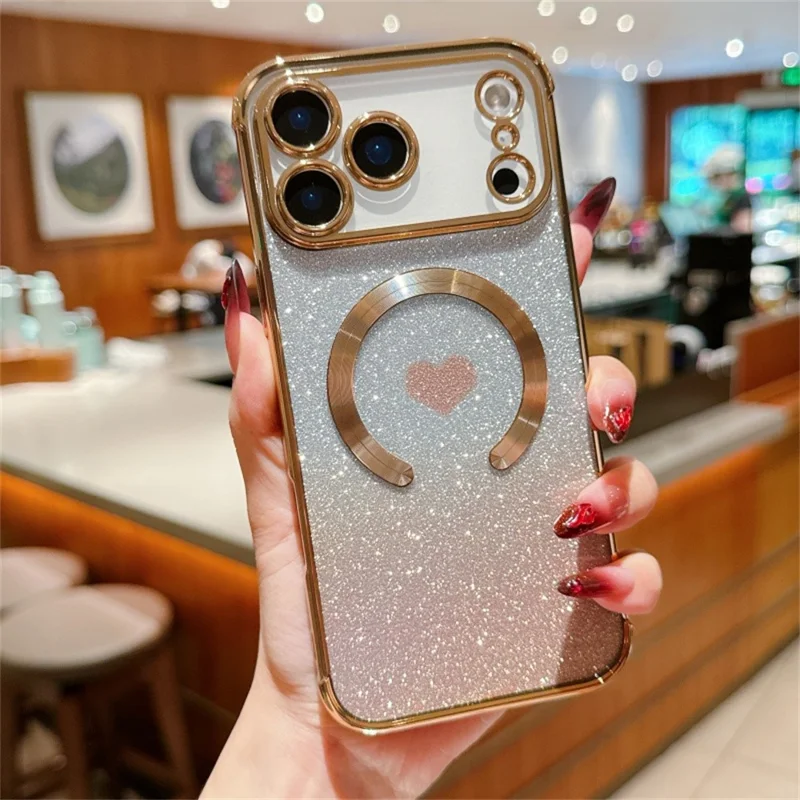 For iPhone 17 Pro Case Gradient Sparkle TPU Phone Cover Compatible with MagSafe - Gold