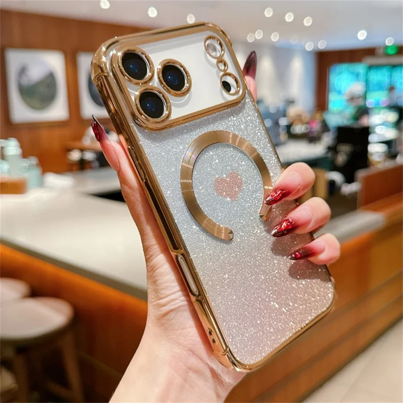 For iPhone 17 Pro Case Gradient Sparkle TPU Phone Cover Compatible with MagSafe - Gold