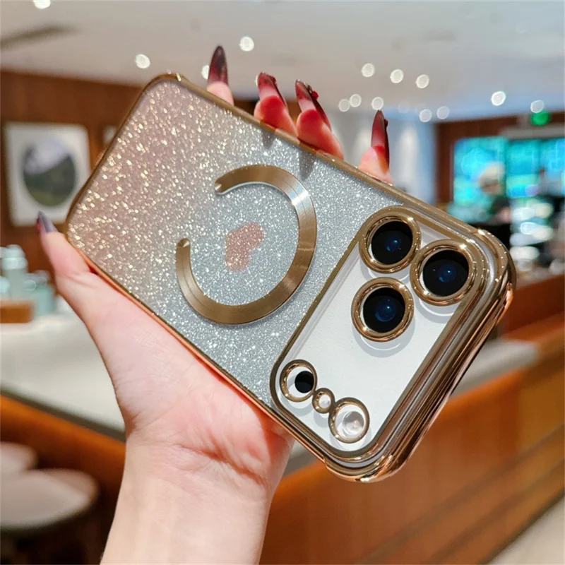 For iPhone 17 Pro Case Gradient Sparkle TPU Phone Cover Compatible with MagSafe - Gold