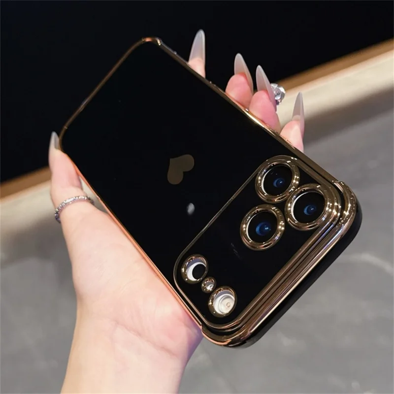 For iPhone 18 Pro / 17  Pro Case TPU Phone Back Cover Electroplating Heart Pattern - Black