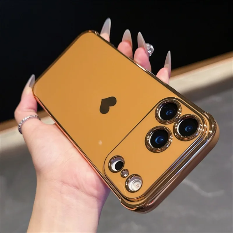 For iPhone 17 Pro Max Case TPU Phone Back Cover Electroplating Heart Pattern - Brown