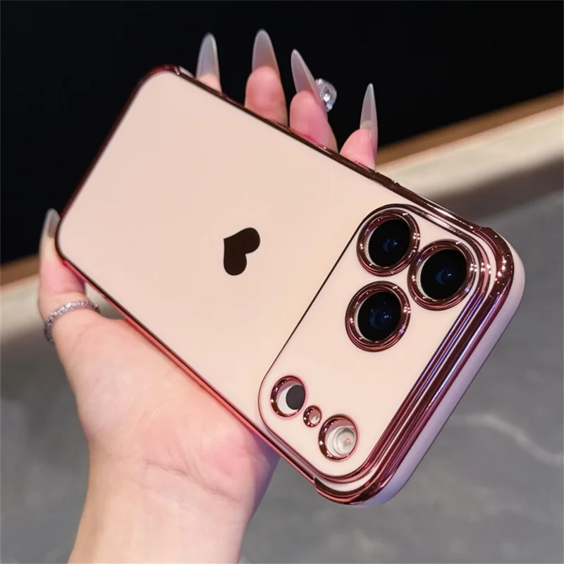 For iPhone 17 Pro Max Case TPU Phone Back Cover Electroplating Heart Pattern - Rose Pink