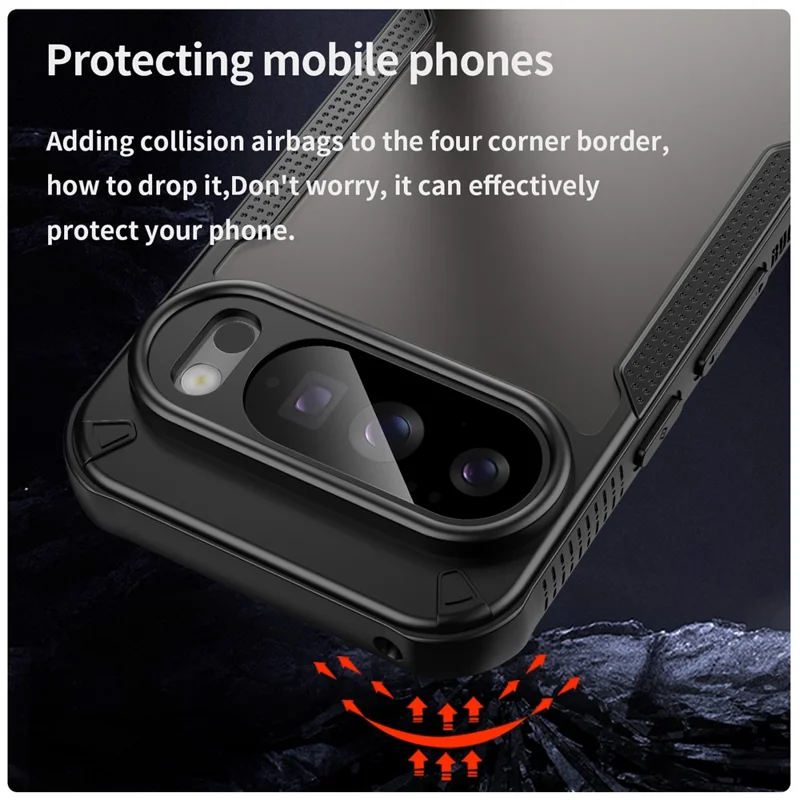 For Google Pixel 10 Pro Case PC + TPU Semi-Transparent Frosted Finish Protective Phone Cover - Black