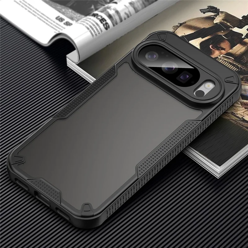 For Google Pixel 10 Pro Case PC + TPU Semi-Transparent Frosted Finish Protective Phone Cover - Black