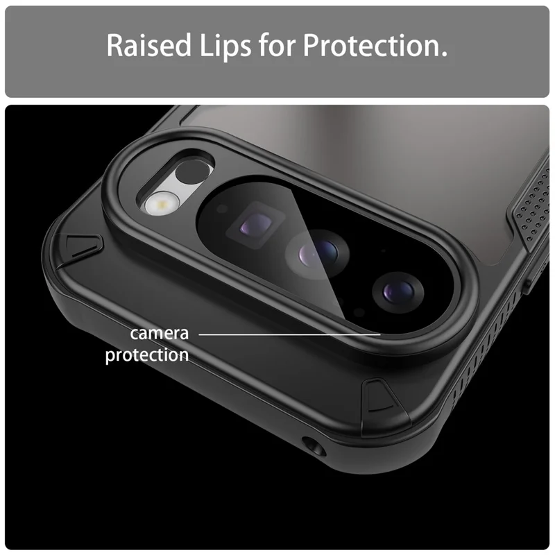For Google Pixel 10 Pro Case PC + TPU Semi-Transparent Frosted Finish Protective Phone Cover - Black