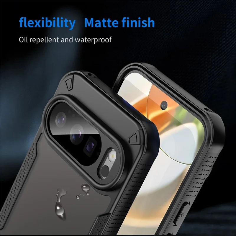 For Google Pixel 10 Pro Case PC + TPU Semi-Transparent Frosted Finish Protective Phone Cover - Black