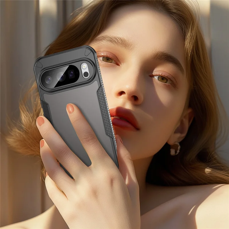 For Google Pixel 10 Pro Case PC + TPU Semi-Transparent Frosted Finish Protective Phone Cover - Black