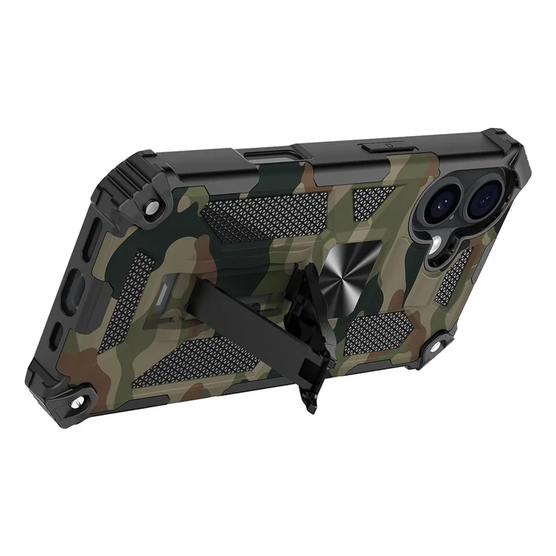 Étui avec béquille pour iPhone 17, PC+TPU, Camouflage militaire, Protection téléphone, Vert Armée