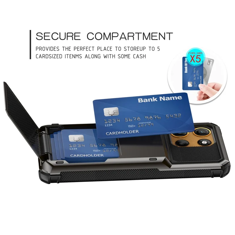 Motorola Moto G15 4G Hülle PC + TPU Dual Layer Rückseite Handyhülle mit Kartenhalter - Grau