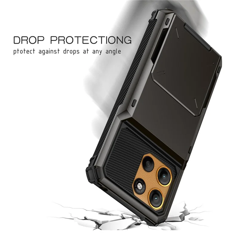 Motorola Moto G15 4G Hülle PC + TPU Dual Layer Rückseite Handyhülle mit Kartenhalter - Grau