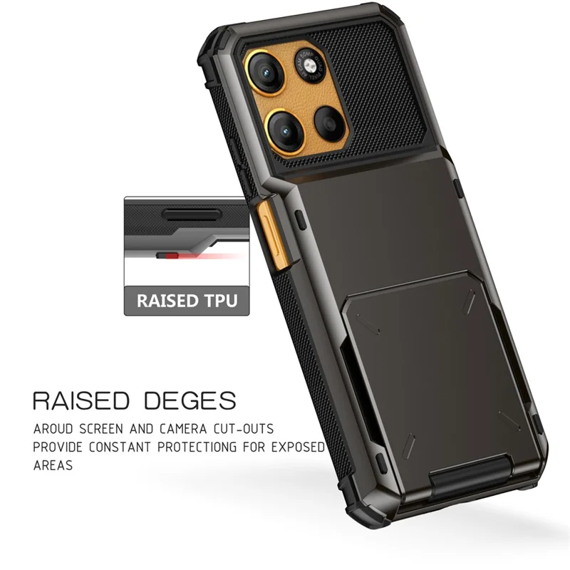 Motorola Moto G15 4G Hülle PC + TPU Dual Layer Rückseite Handyhülle mit Kartenhalter - Grau